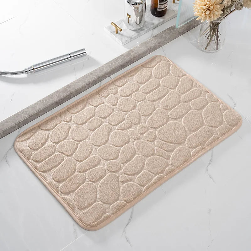 Cobblestone Embossed Bathroom Bath Mat Non-slip Carpets Foam Pad