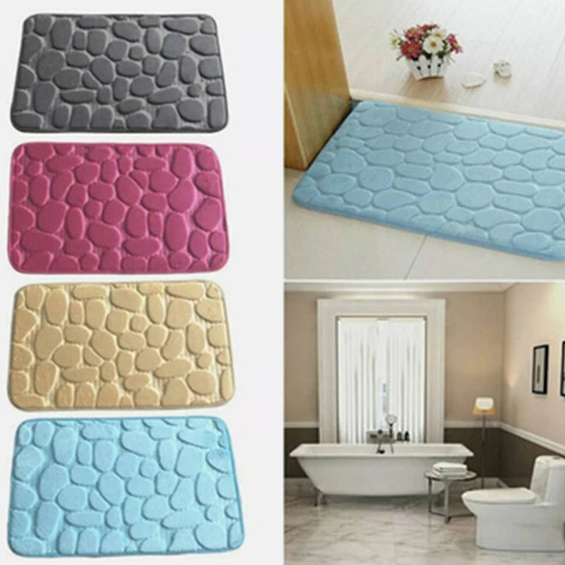 Cobblestone Embossed Bathroom Bath Mat Non-slip Carpets Foam Pad