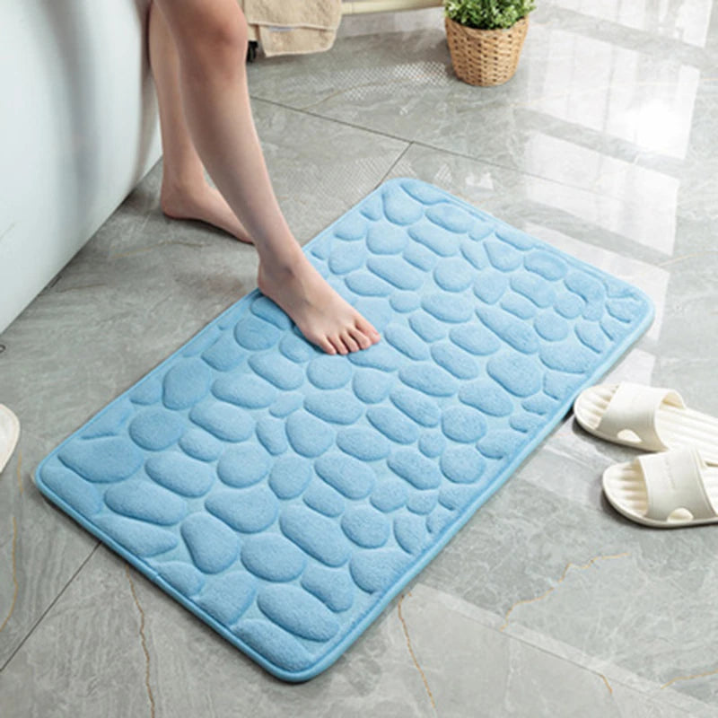 Cobblestone Embossed Bathroom Bath Mat Non-slip Carpets Foam Pad