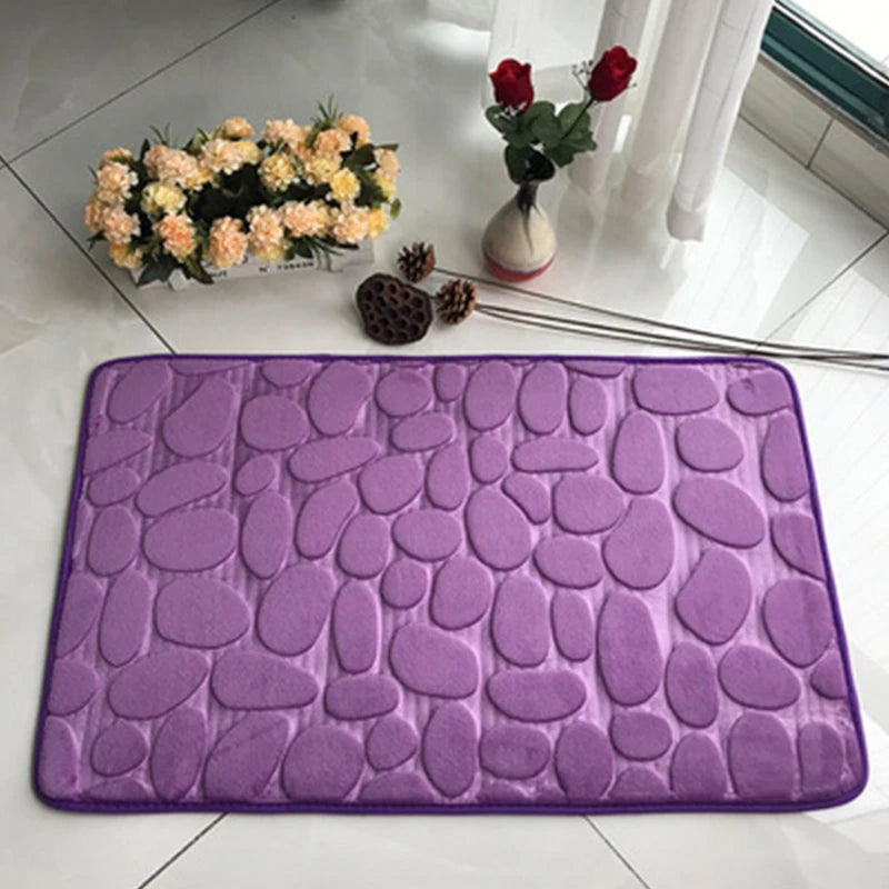 Cobblestone Embossed Bathroom Bath Mat Non-slip Carpets Foam Pad