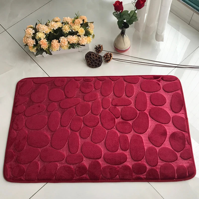 Cobblestone Embossed Bathroom Bath Mat Non-slip Carpets Foam Pad